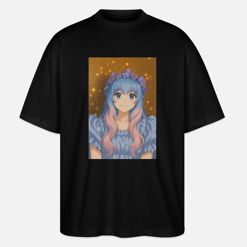 Blumenkrone Animefig mit Pastellhaar - Stanley/Stella Oversized Unisex Bio T-Shirt Blaster 2.0 - Schwarz