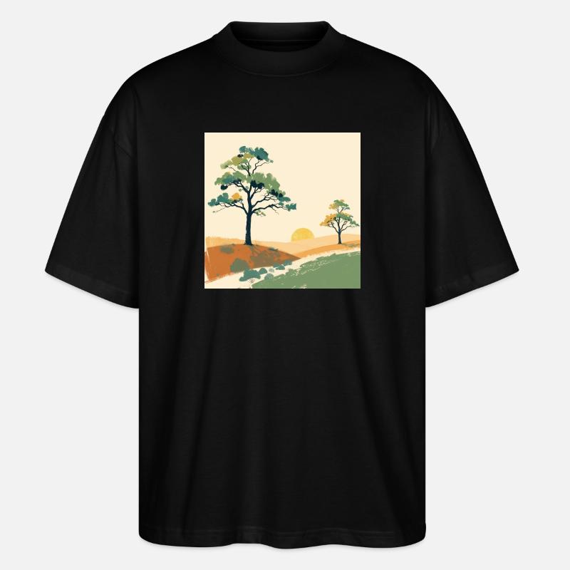 Pastell-Sonnenuntergangsbäume - Stanley/Stella Oversized Unisex Bio T-Shirt Blaster 2.0 - Schwarz