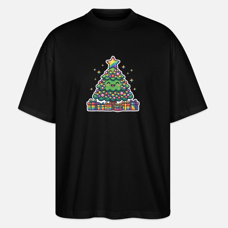 Fröhlicher Regenbogen-Weihnachtsbaum niedlich - Stanley/Stella Oversized Unisex Bio T-Shirt Blaster 2.0 - Schwarz