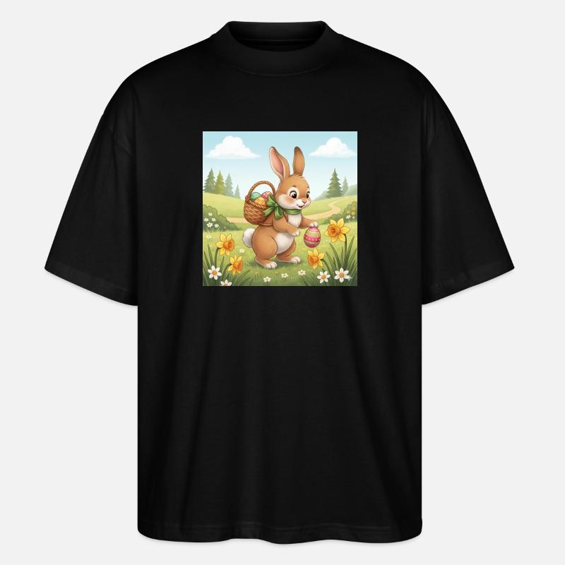 Osterhase mit Korb und Eiern - Stanley/Stella Oversized Unisex Bio T-Shirt Blaster 2.0 - Schwarz