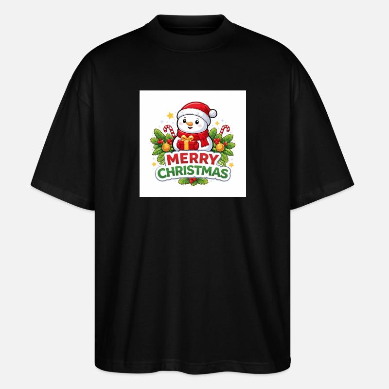 Schneemann mit Geschenk Weihnachtsspaß - Stanley/Stella Oversized Unisex Bio T-Shirt Blaster 2.0 - Schwarz