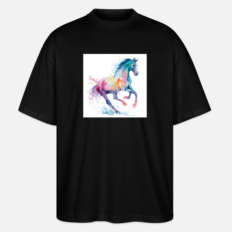 Regenbogen-Aquarellpferd - Stanley/Stella Oversized Unisex Bio T-Shirt Blaster 2.0 - Schwarz