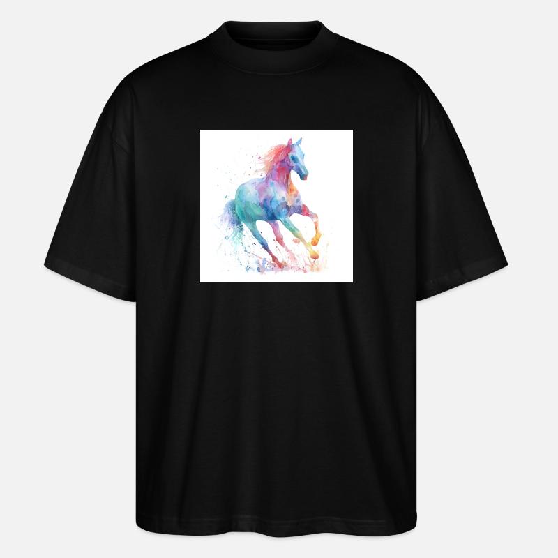 Regenbogen-Aquarellpferd - Stanley/Stella Oversized Unisex Bio T-Shirt Blaster 2.0 - Schwarz