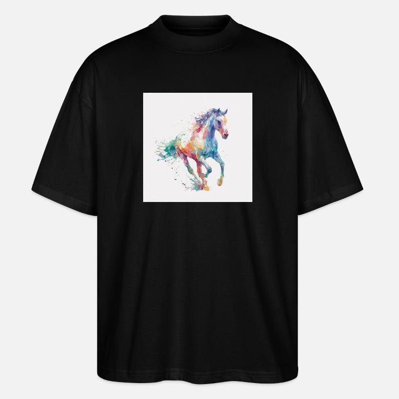 Explosion aquarelle du cheval arc-en-ciel - T-shirt bio Blaster 2.0 coupe oversize Stanley/Stella Unisexe - noir
