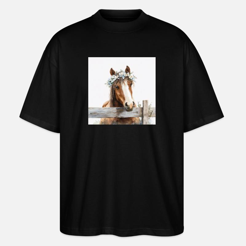 Pastellblüten-Pferdekrone - Stanley/Stella Oversized Unisex Bio T-Shirt Blaster 2.0 - Schwarz