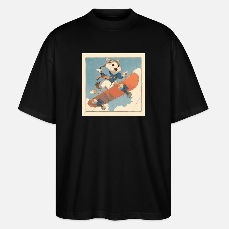 Retro-Katzen-Skateboarder im Flug - Stanley/Stella Oversized Unisex Bio T-Shirt Blaster 2.0 - Schwarz