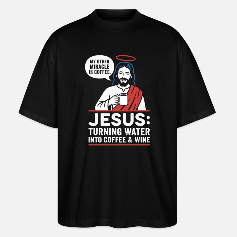 Jesus Kaffee-Wunder Grafik - Stanley/Stella Oversized Unisex Bio T-Shirt Blaster 2.0 - Schwarz