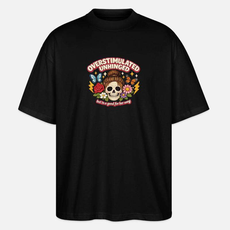 Overstimulated Unhinged Skull Patch Gift - Stanley/Stella Oversized Unisex Organic T-shirt Blaster 2.0 - black
