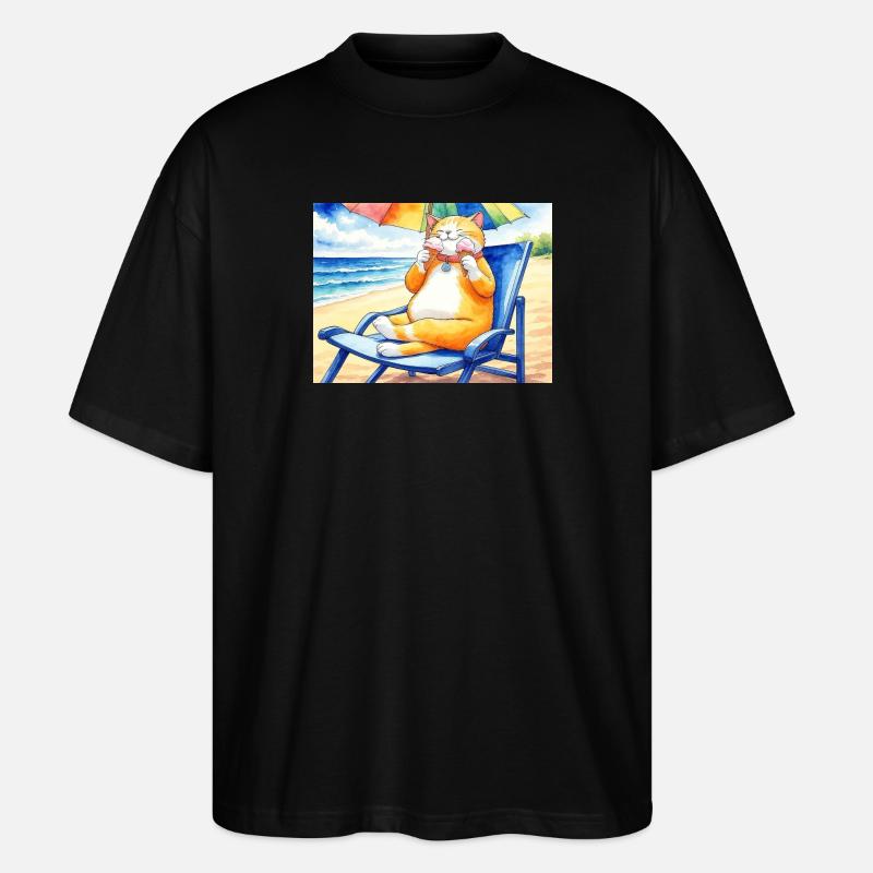 Katze am Strand mit Eiscreme - Stanley/Stella Oversized Unisex Organic T-shirt Blaster 2.0 - black