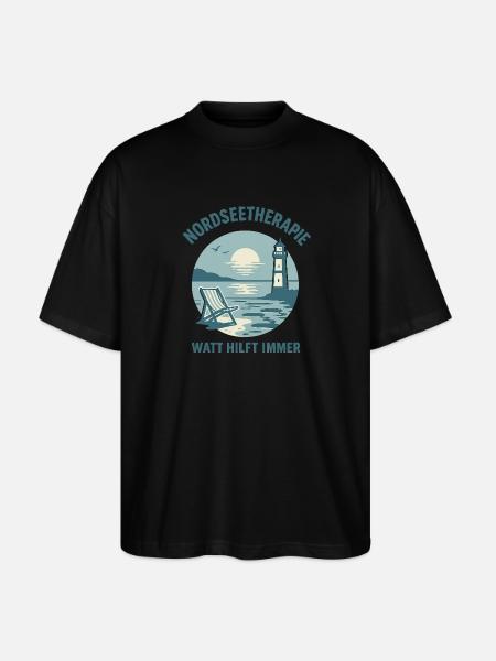 Nordseetherapie - Watt hilft immer - Stanley/Stella Oversized Unisex Bio T-Shirt Blaster 2.0 - Schwarz