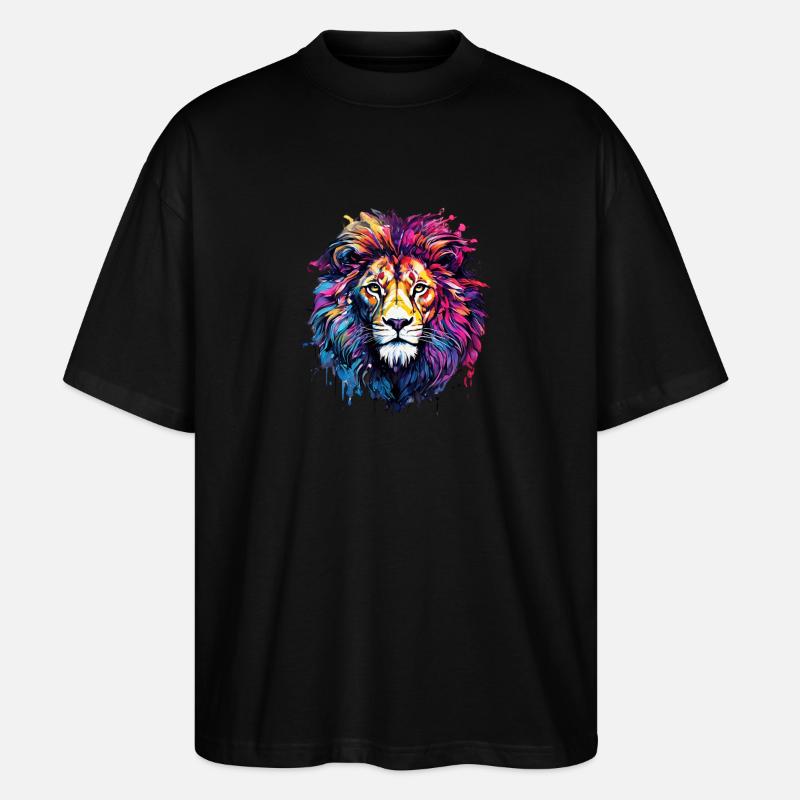 Bunter Löwe - Stanley/Stella Oversized Unisex Bio T-Shirt Blaster 2.0 - Schwarz