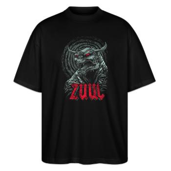 Ghostbusters Zuul - Stanley/Stella Oversized Unisex Bio T-Shirt Blaster 2.0 - Schwarz - Vorne - Alina (178cm) & Michal (187cm)
