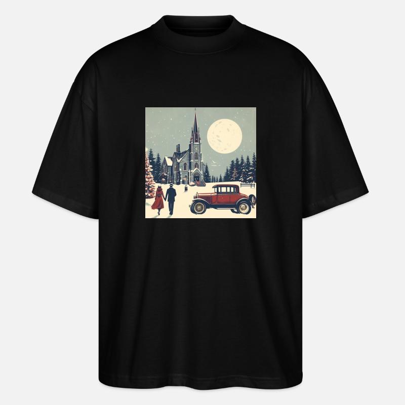 Kirche im Wald im Winter - Stanley/Stella Oversized Unisex Bio T-Shirt Blaster 2.0 - Schwarz