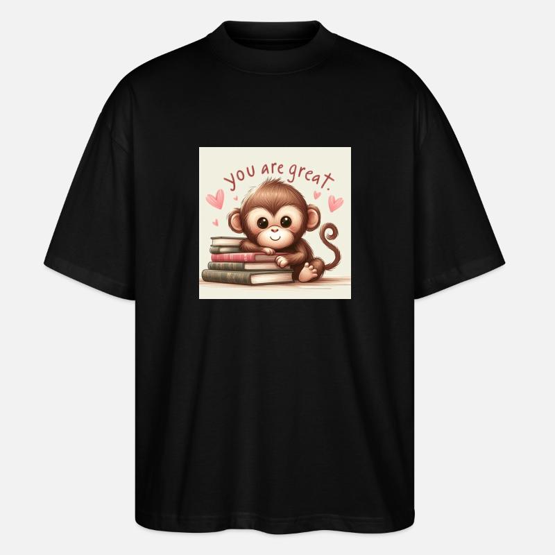 Affe mit Bücher - Stanley/Stella Oversized Unisex Bio T-Shirt Blaster 2.0 - Schwarz
