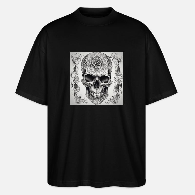 Skull with rose - Stanley/Stella Oversized Unisex Bio T-Shirt Blaster 2.0 - Schwarz