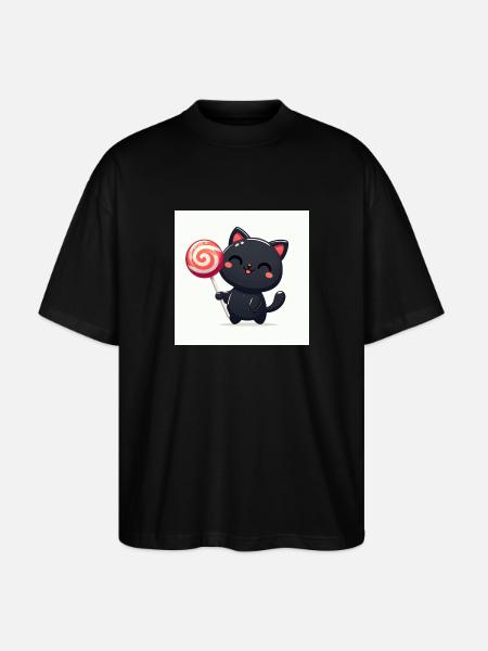 Sweet Kitty Black with Big Lollipop - Stanley/Stella Oversized Unisex Organic T-shirt Blaster 2.0 - black