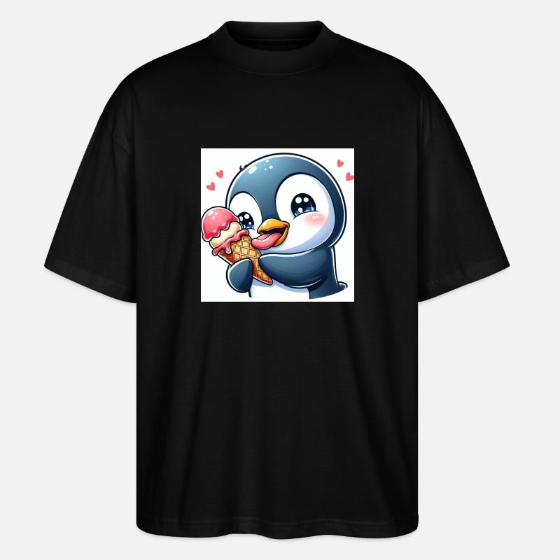 Süsser Pinguin am Softeis essen. Pinguin mit Eis - Stanley/Stella Oversized Unisex Organic T-shirt Blaster 2.0 - black