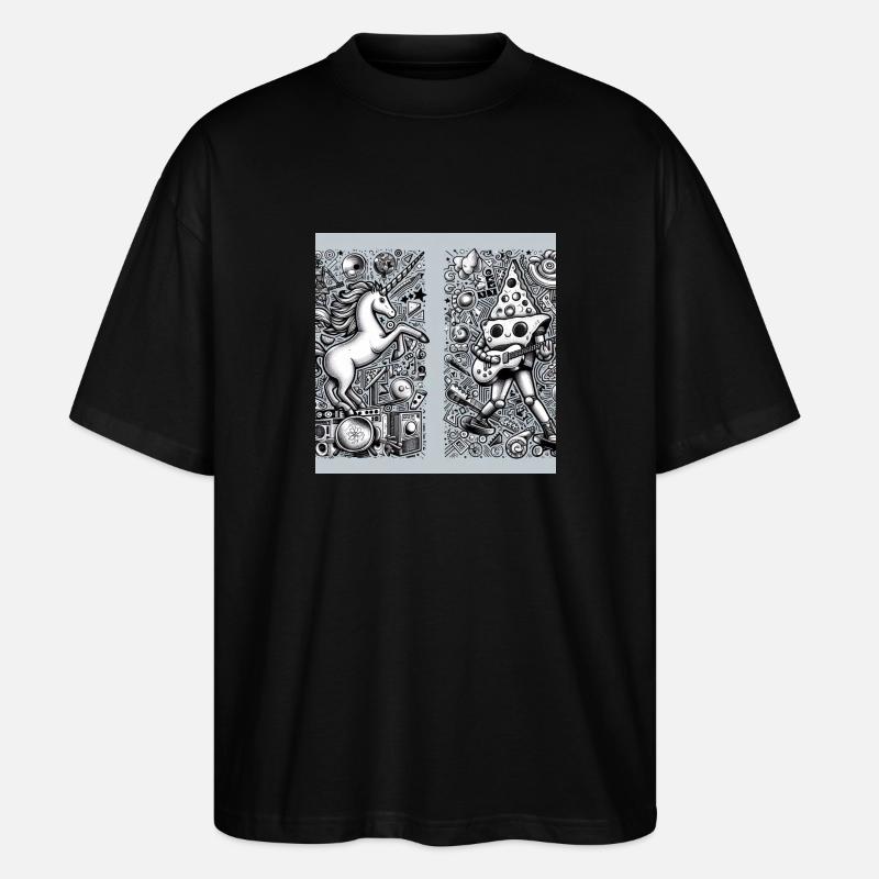 Einhorn und Pizza - Stanley/Stella Oversized Unisex Bio T-Shirt Blaster 2.0 - Schwarz