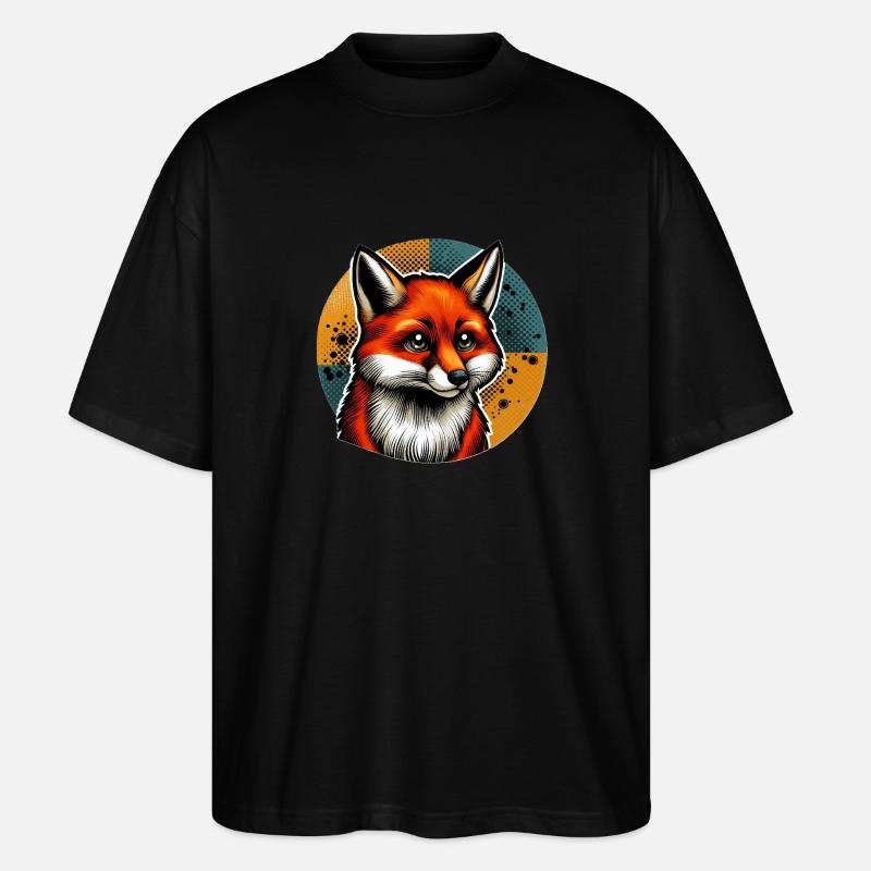 Illustration eines Fuchses - Stanley/Stella Oversized Unisex Bio T-Shirt Blaster 2.0 - Schwarz