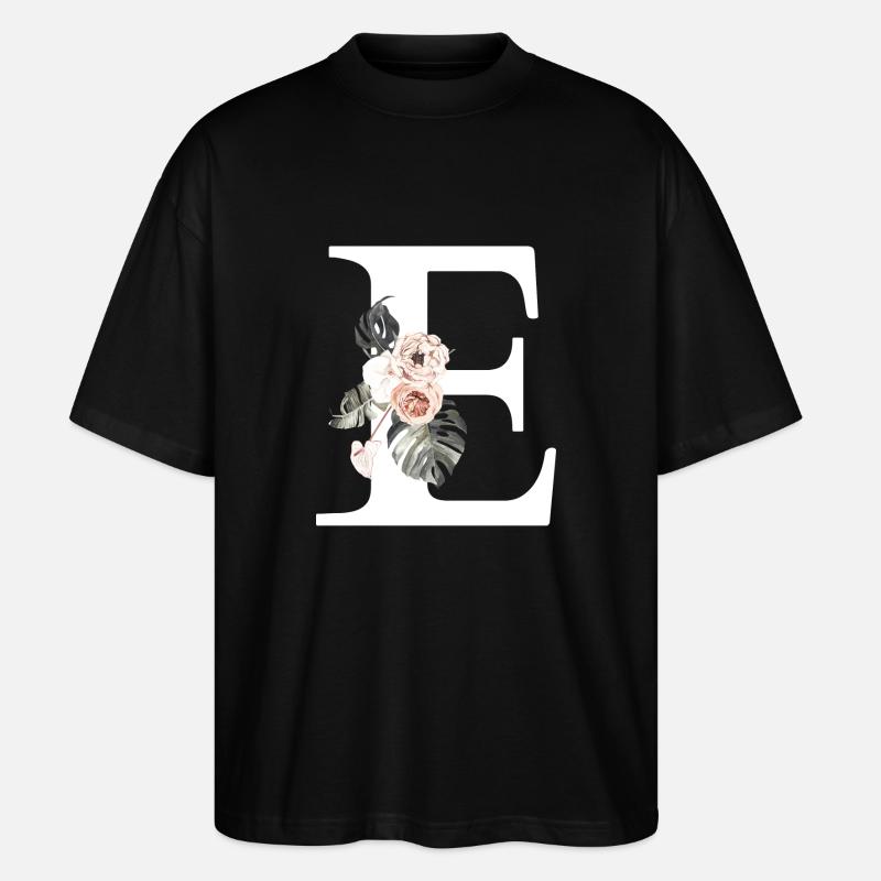 Tropischer Blumenbuchstabe E - Stanley/Stella Oversized Unisex Bio T-Shirt Blaster 2.0 - Schwarz