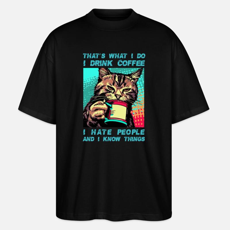 Kaffee mit einer Katze - Stanley/Stella Oversized Unisex Bio T-Shirt Blaster 2.0 - Schwarz