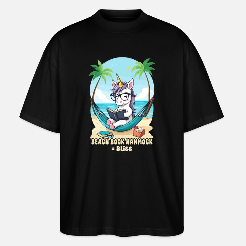 Einhorn mit Buch - Stanley/Stella Oversized Unisex Bio T-Shirt Blaster 2.0 - Schwarz