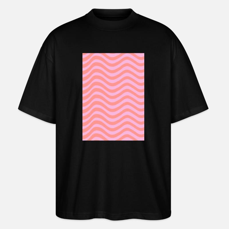Stripe Wave Pattern - Pink Customizable - Stanley/Stella Oversized Unisex Organic T-shirt Blaster 2.0 - black