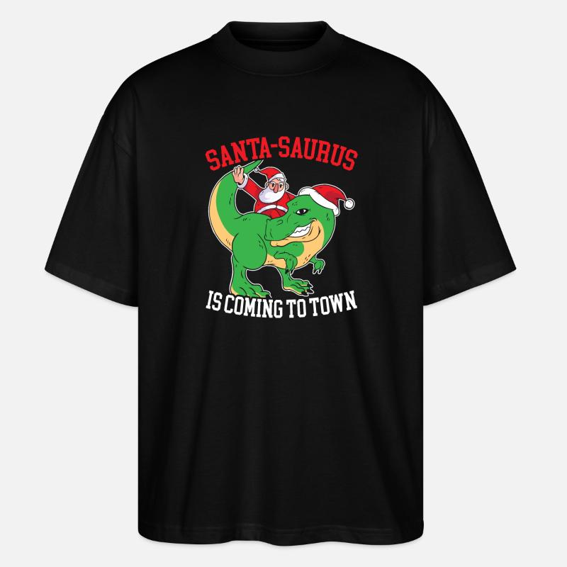 Dinosaurier-weihnachtsbaum, Weihnachtsmann, - Stanley/Stella Oversized Unisex Bio T-Shirt Blaster 2.0 - Schwarz