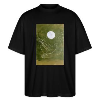 Dove Wall Art, Digital Download Minimalist - Stanley/Stella Oversized Unisex Organic T-shirt Blaster 2.0 - black - Front - Alina (178cm) & Michal (187cm)