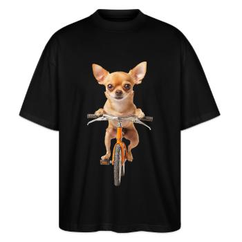 Chihuahua - Stanley/Stella Oversized Unisex Bio T-Shirt Blaster 2.0 - Schwarz - Vorne - Alina (178cm) & Michal (187cm)