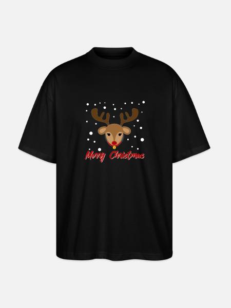 Merry Christmas Deer Reindeer Merry - Stanley/Stella Oversized Unisex Organic T-shirt Blaster 2.0 - black