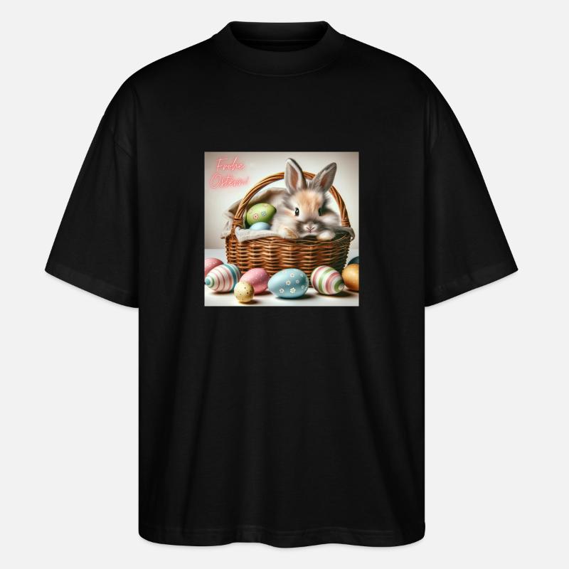 A cute bunny in a basket - Stanley/Stella Oversized Unisex Organic T-shirt Blaster 2.0 - black