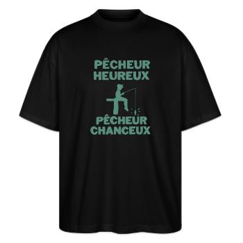 Pêcheur heureux pêcheur chanceux - T-shirt bio Blaster 2.0 coupe oversize Stanley/Stella Unisexe - noir - Devant - Alina (178cm) & Michal (187cm)