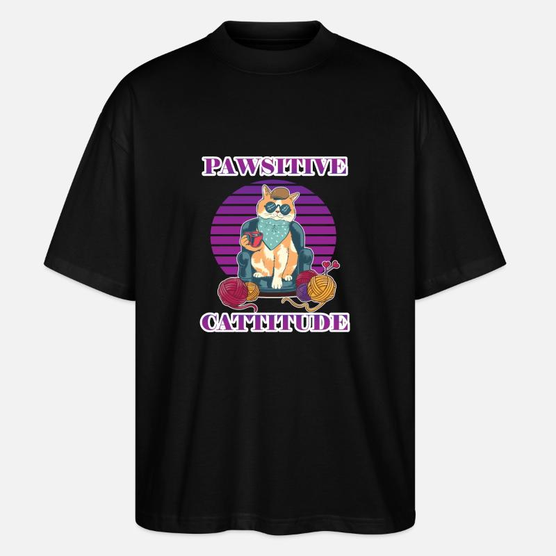 Pawsitive Cattitude - Stanley/Stella Oversized Unisex Bio T-Shirt Blaster 2.0 - Schwarz