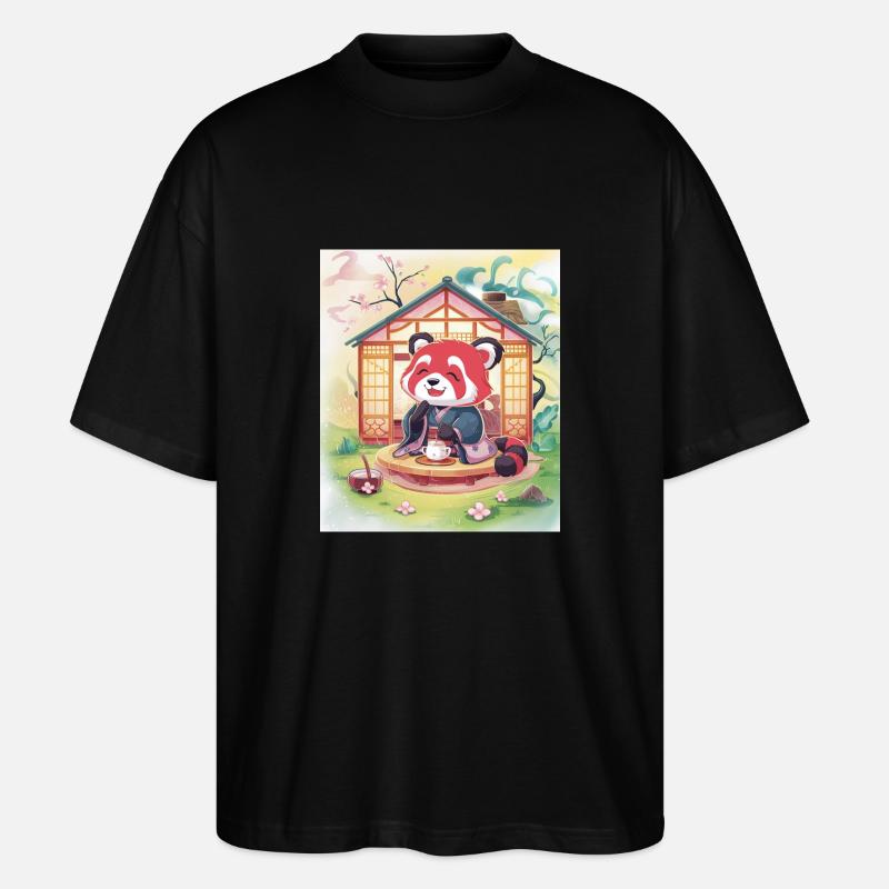 Red Panda Tea Pose - Stanley/Stella Oversized Unisex Organic T-shirt Blaster 2.0 - black