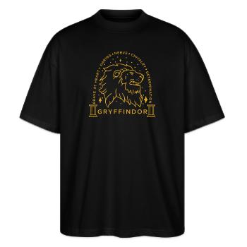 Harry Potter Gryffindor Coat of Arms - Stanley/Stella Oversized Unisex Organic T-shirt Blaster 2.0 - black - Front - Alina (178cm) & Michal (187cm)