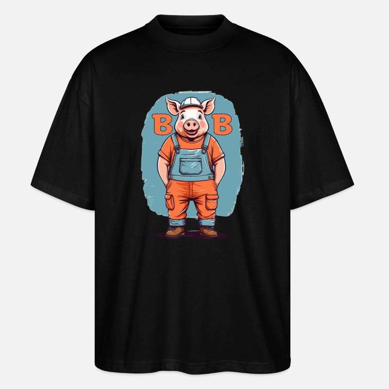 Bob le cochon de construction - T-shirt bio Blaster 2.0 coupe oversize Stanley/Stella Unisexe - noir