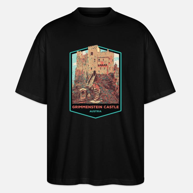 Illustration Grimmenstein Castle, Lower Austria - Stanley/Stella Oversized Unisex Organic T-shirt Blaster 2.0 - black