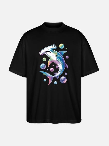 Vibrant Shark with Bubble Accents - Stanley/Stella Oversized Unisex Organic T-shirt Blaster 2.0 - black