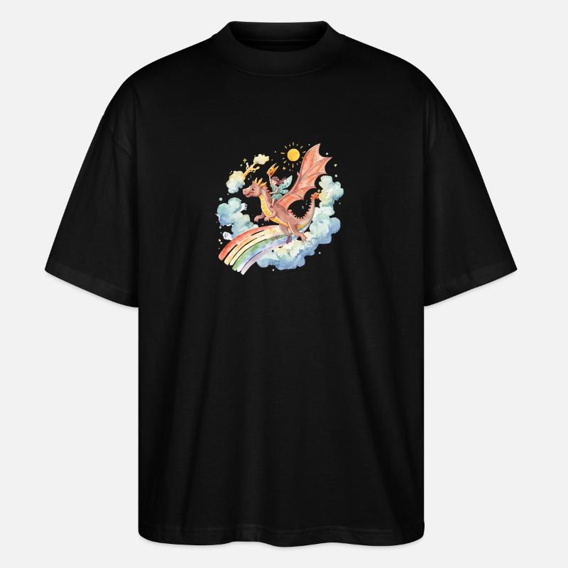 Mädchen mit Drachen und Regenbogen - Stanley/Stella Oversized Unisex Bio T-Shirt Blaster 2.0 - Schwarz