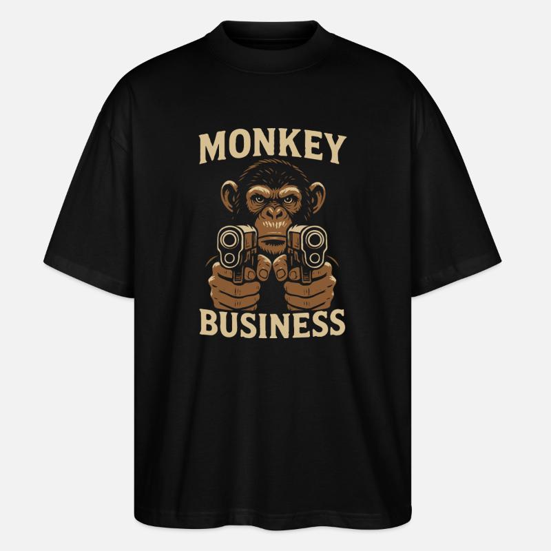 Singe avec pistolet d’affaires de singe - T-shirt bio Blaster 2.0 coupe oversize Stanley/Stella Unisexe - noir