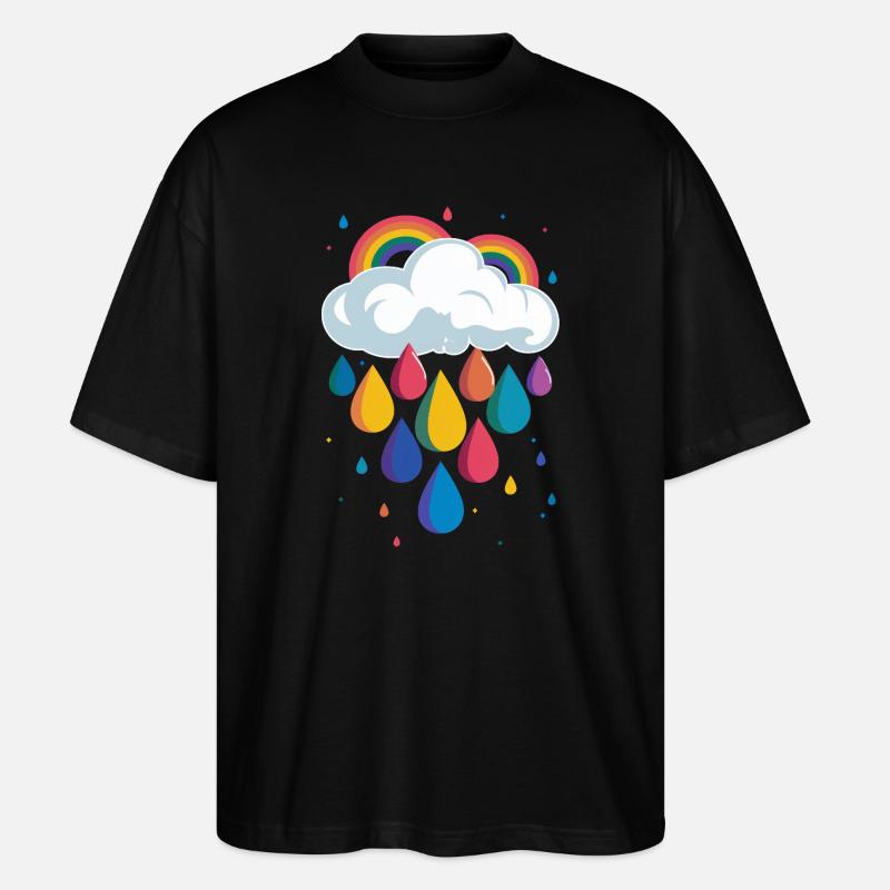 Regenbogen Wolke Bunte Regentropfen Grafik - Stanley/Stella Oversized Unisex Bio T-Shirt Blaster 2.0 - Schwarz