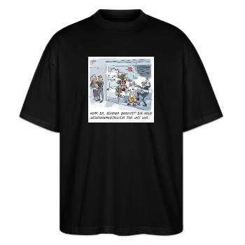 Neue Unternehmenskultur entfacht - Stanley/Stella Oversized Unisex Bio T-Shirt Blaster 2.0 - Schwarz - Vorne - Alina (178cm) & Michal (187cm)