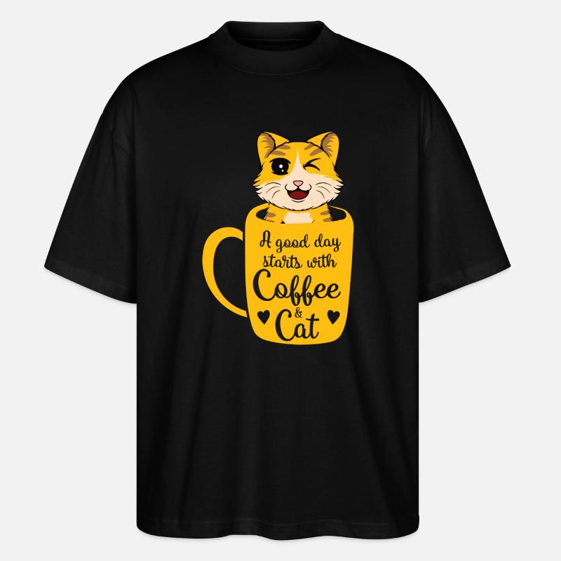 Good day coffee cat - Stanley/Stella Oversized Unisex Bio T-Shirt Blaster 2.0 - Schwarz