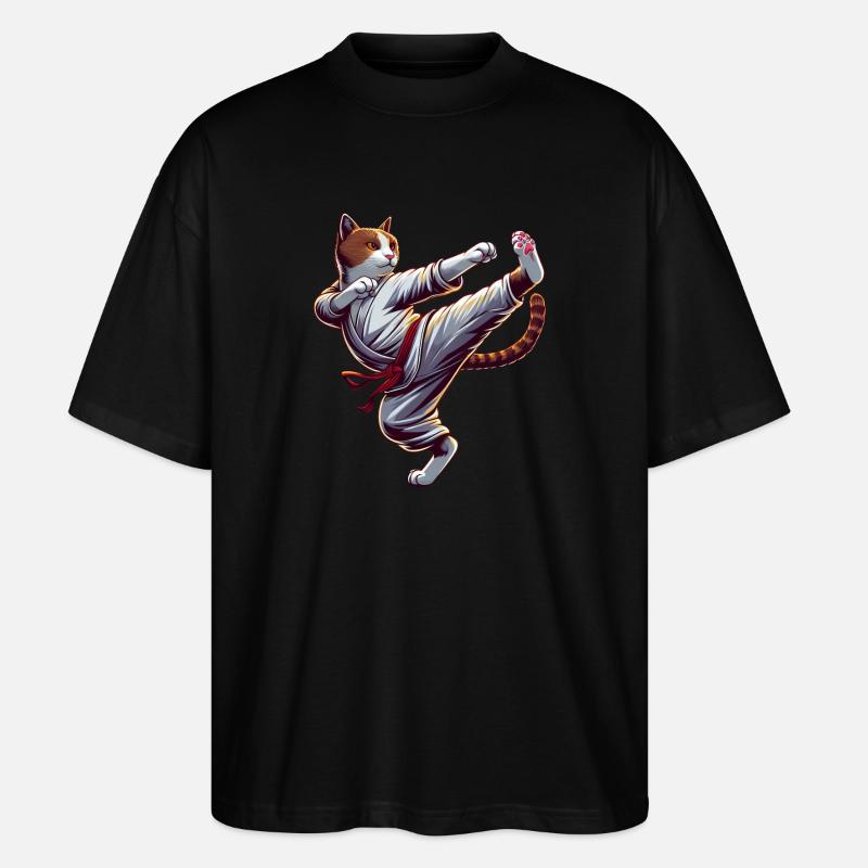 Coole Karate-Katze im Comic-Stil - Stanley/Stella Oversized Unisex Bio T-Shirt Blaster 2.0 - Schwarz