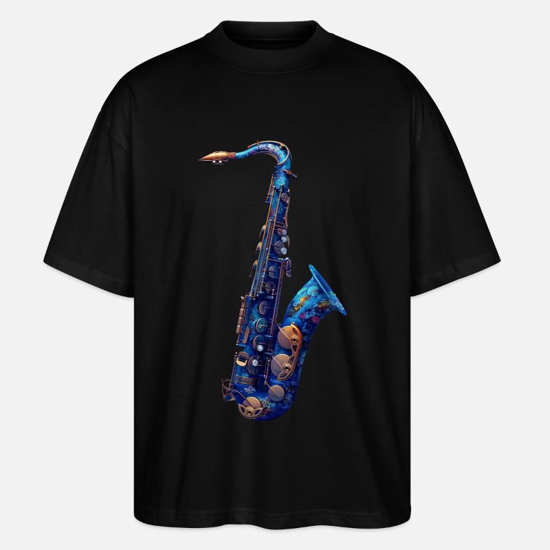 Fish Saxophone - Stanley/Stella Oversized Unisex Organic T-shirt Blaster 2.0 - black