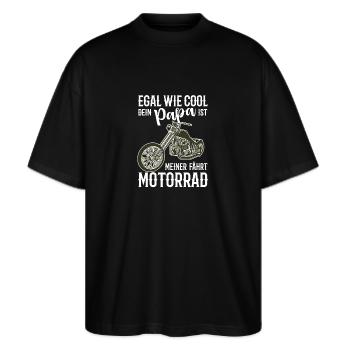 Motorrad Chopper cooler Papa Geschenkidee - Stanley/Stella Oversized Unisex Bio T-Shirt Blaster 2.0 - Schwarz - Vorne - Alina (178cm) & Michal (187cm)