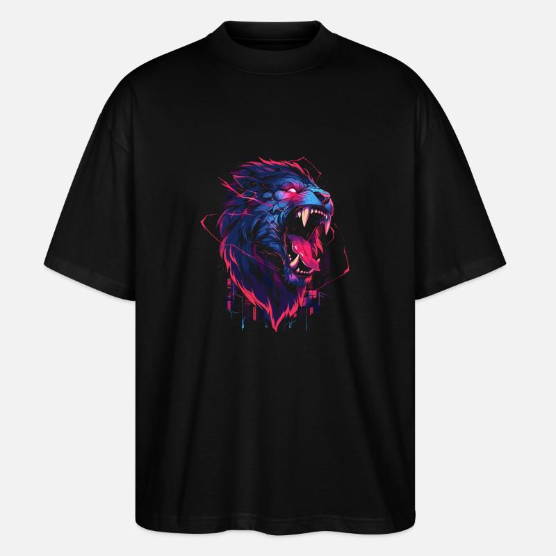 Synthwave Lion - T-shirt bio Blaster 2.0 coupe oversize Stanley/Stella Unisexe - noir