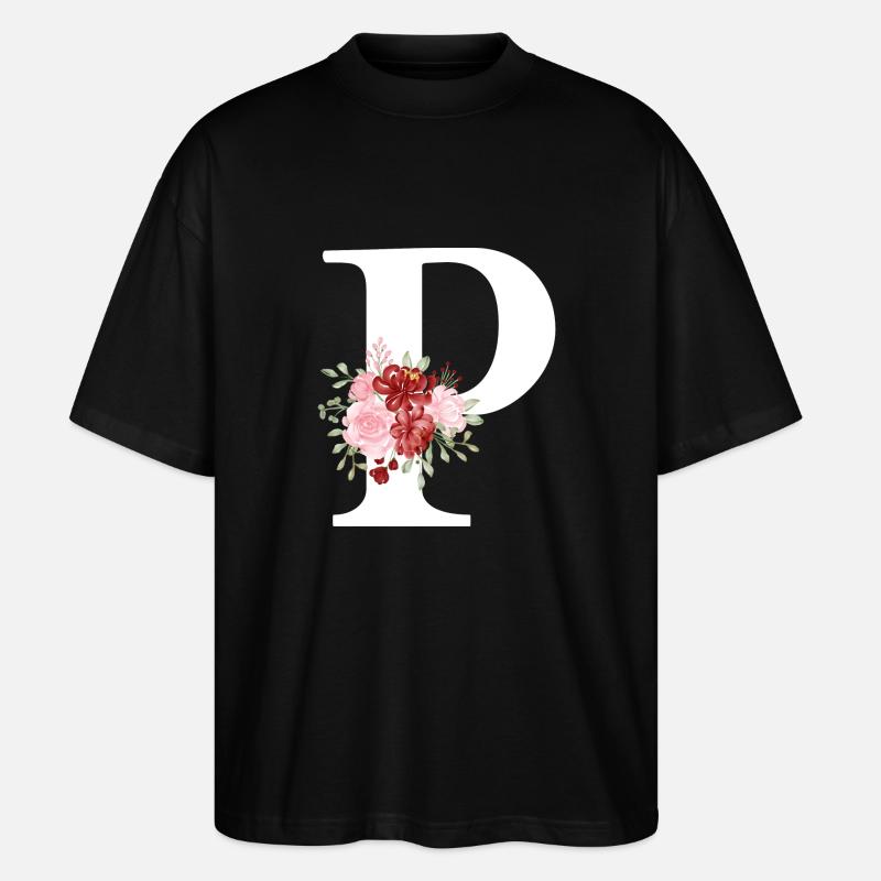 Roter Blumenbuchstabe P - Stanley/Stella Oversized Unisex Bio T-Shirt Blaster 2.0 - Schwarz