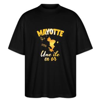 idee cadeau design graphique carte de Mayotte 976 - T-shirt bio Blaster 2.0 coupe oversize Stanley/Stella Unisexe - noir - Devant - Alina (178cm) & Michal (187cm)